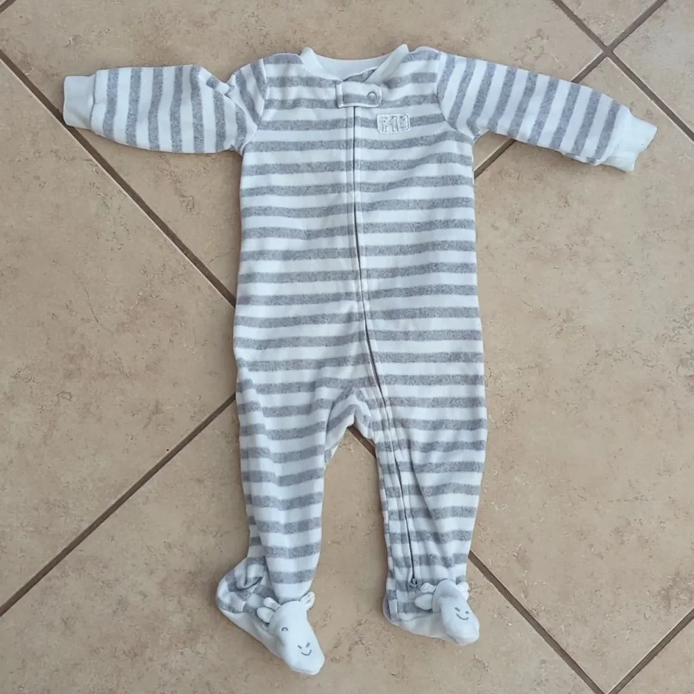 Carter's Fleece Zip-Up Footie Sleep Pajamas Acorn Stripes - 9 months